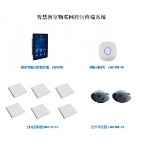 蓝鸽智慧教室物联网控制终端系统(触摸式控制终端 LBD420M*1台+物联网网关 LBD518T-NG*1个+灯光控制器 LBD518T-LC*6个+红外转发器 LBD518T-IR*2个+ LED单色显示电子时钟1台)+配置辅材安装调试/三年质保